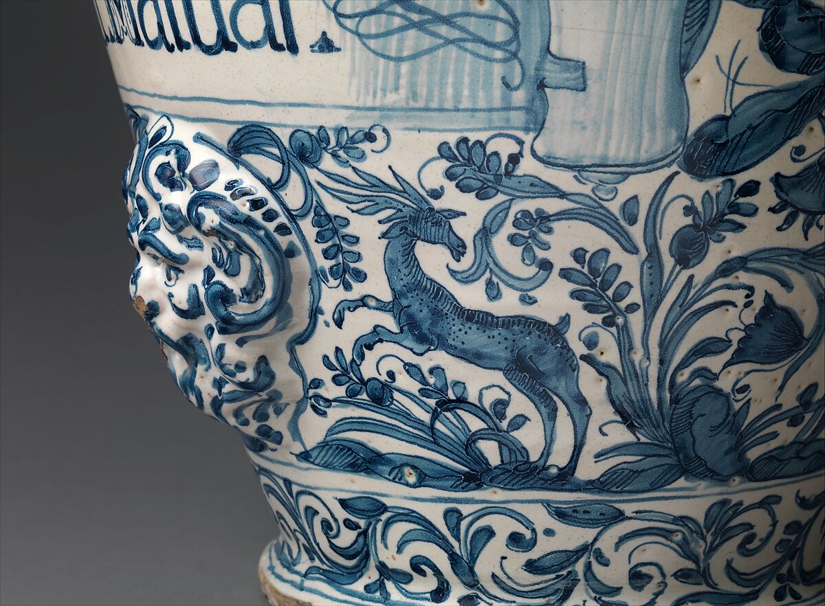 Drug vase (one of a pair), Maiolica (tin-glazed earthenware), Italian