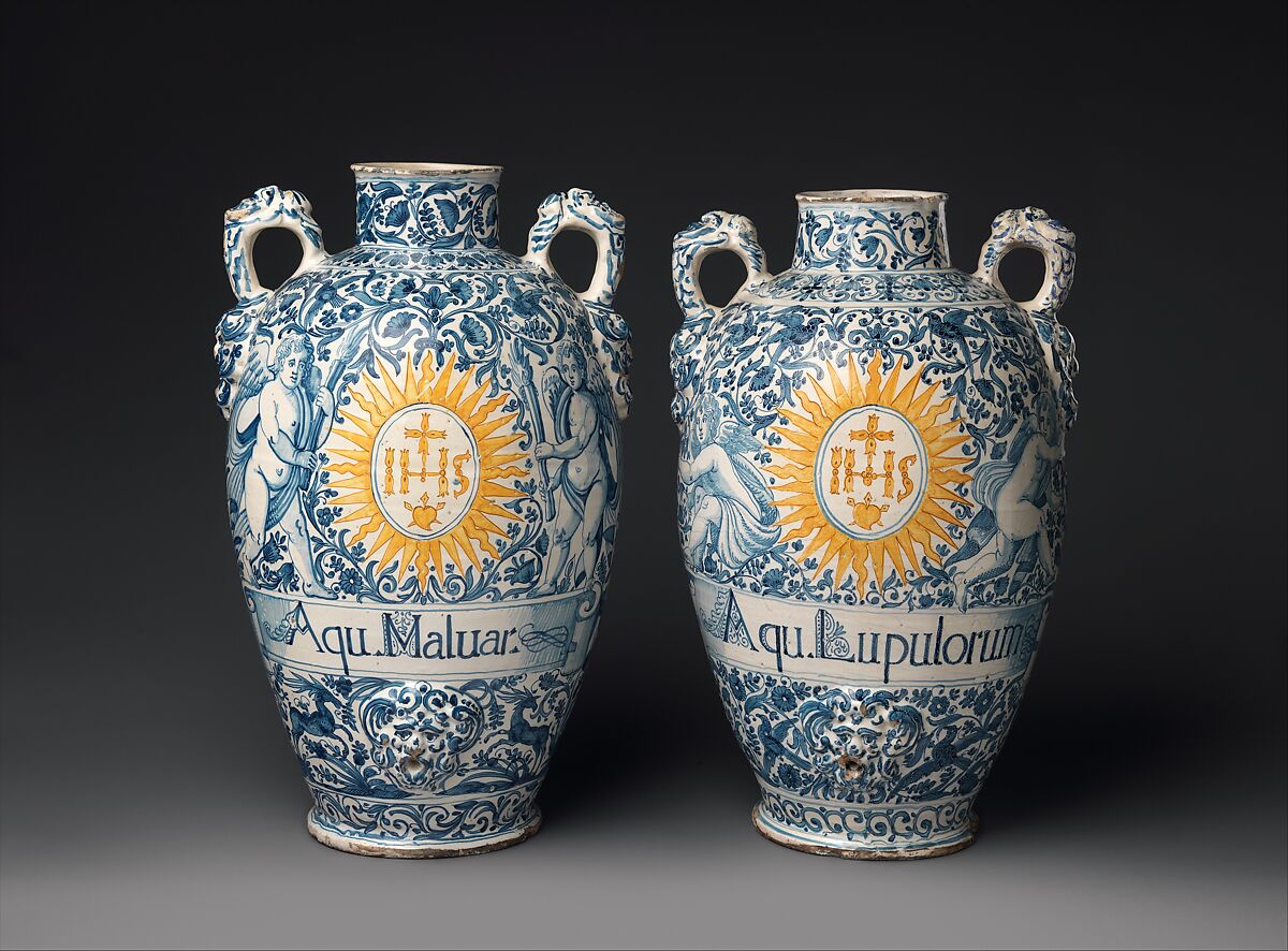 Drug vase (one of a pair), Maiolica (tin-glazed earthenware), Italian