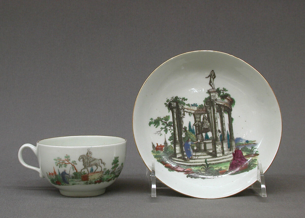 Cup and saucer, Worcester factory (British, 1751–2008), Soft-paste porcelain, British, Worcester
