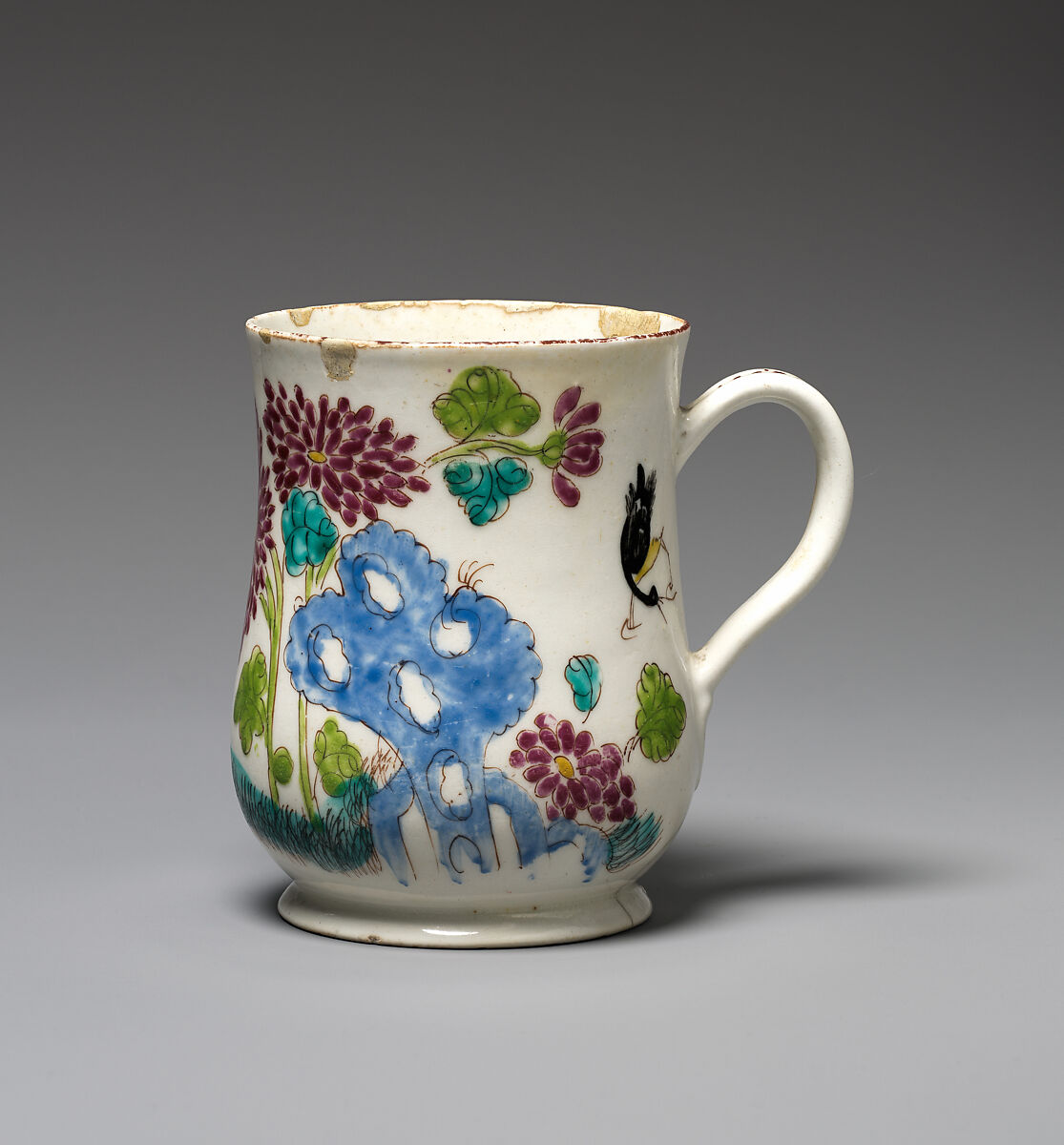 Mug, Bow Porcelain Factory (British, 1747–1776), Soft-paste porcelain, British, Bow, London 