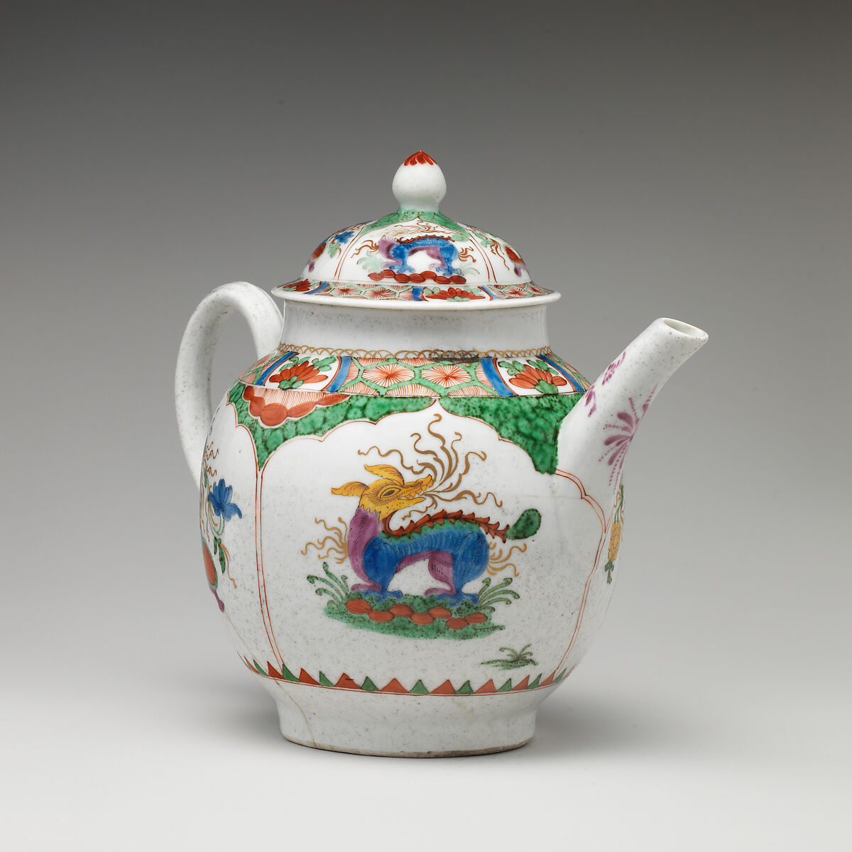 Teapot, Earls of Plymouth, Hard-paste porcelain with enamel decoration, British, Plymouth