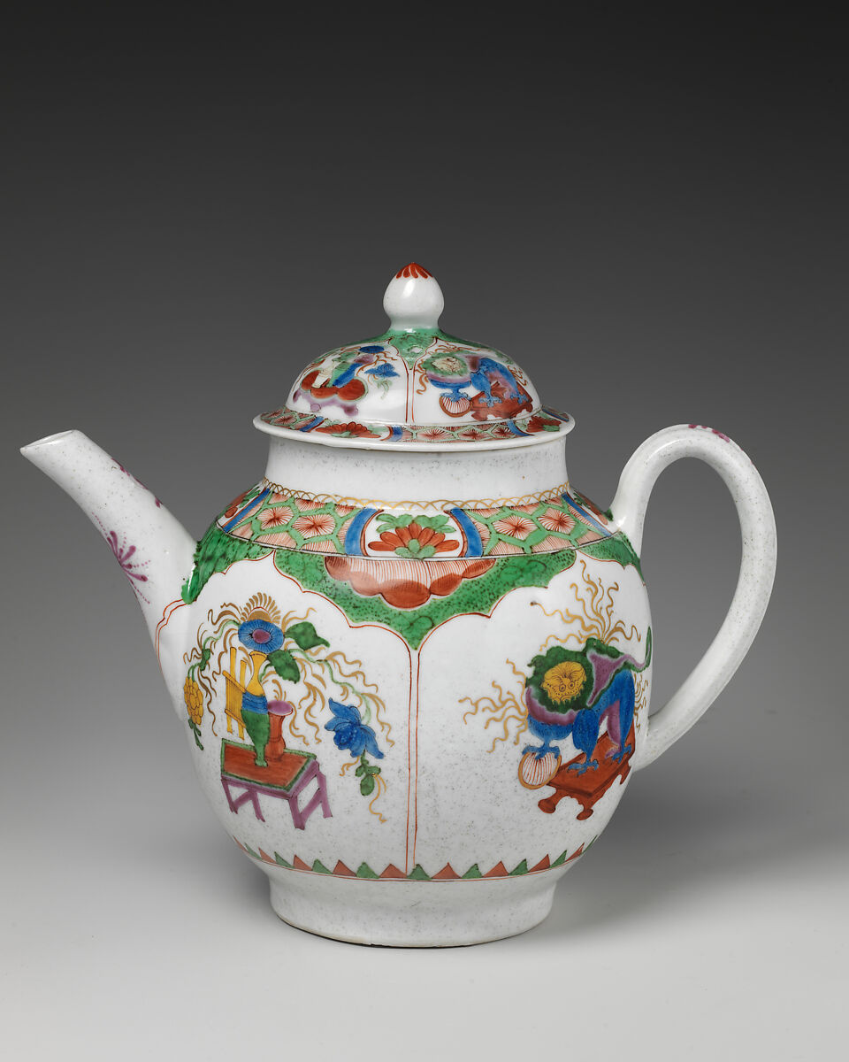 Teapot, Earls of Plymouth, Hard-paste porcelain with enamel decoration, British, Plymouth