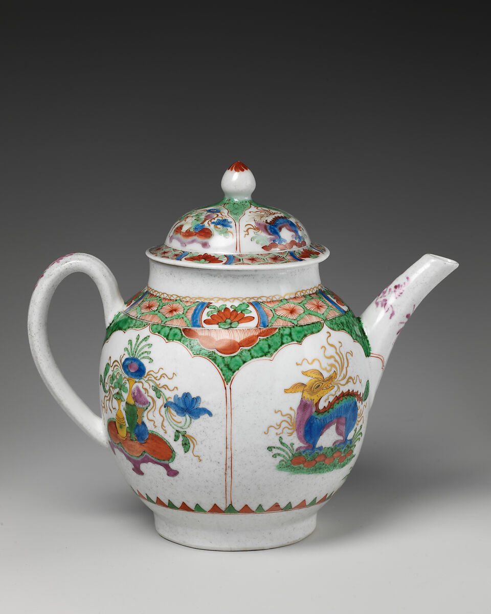 Teapot, Earls of Plymouth, Hard-paste porcelain with enamel decoration, British, Plymouth 