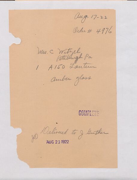Tiffany Studios Lamp Department Ledger Book, Tiffany Studios (1902–32), pencil and ink on paper, American