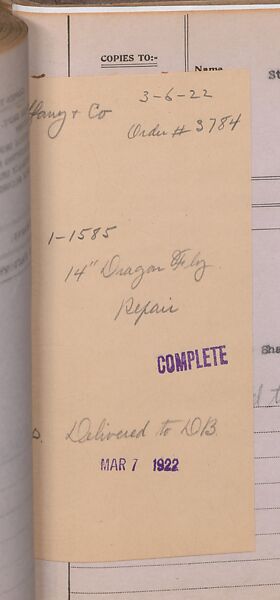 Tiffany Studios Lamp Department Ledger Book, Tiffany Studios (1902–32), pencil and ink on paper, American