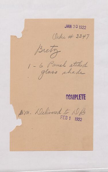 Tiffany Studios Lamp Department Ledger Book, Tiffany Studios (1902–32), pencil and ink on paper, American