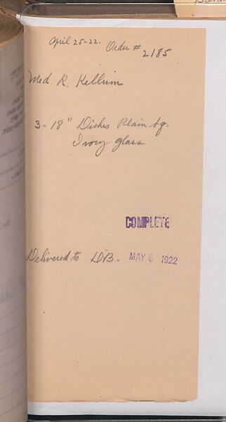 Tiffany Studios Lamp Department Ledger Book, Tiffany Studios (1902–32), pencil and ink on paper, American
