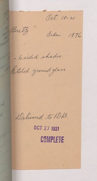 Tiffany Studios Lamp Department Ledger Book, Tiffany Studios (1902–32), pencil and ink on paper, American