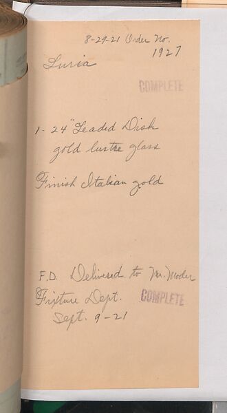 Tiffany Studios Lamp Department Ledger Book, Tiffany Studios (1902–32), pencil and ink on paper, American