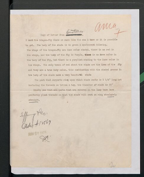Tiffany Studios Lamp Department Ledger Book, Tiffany Studios (1902–32), pencil and ink on paper, American