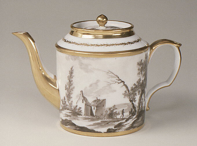 Teapot (part of a tea set), Hard-paste porcelain, French, Paris 