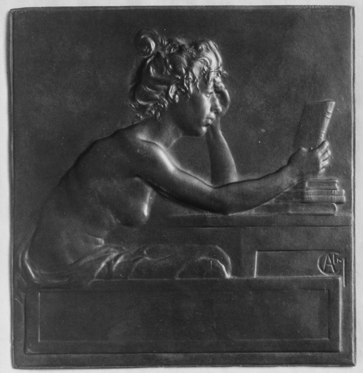 Known as "The Book Cover", enlargement of a plaquette-medal for the Societé des Amis des Livres, Alexandre-Louis-Marie Charpentier (French, Paris 1856–1909 Neuilly), Bronze, cast, French 
