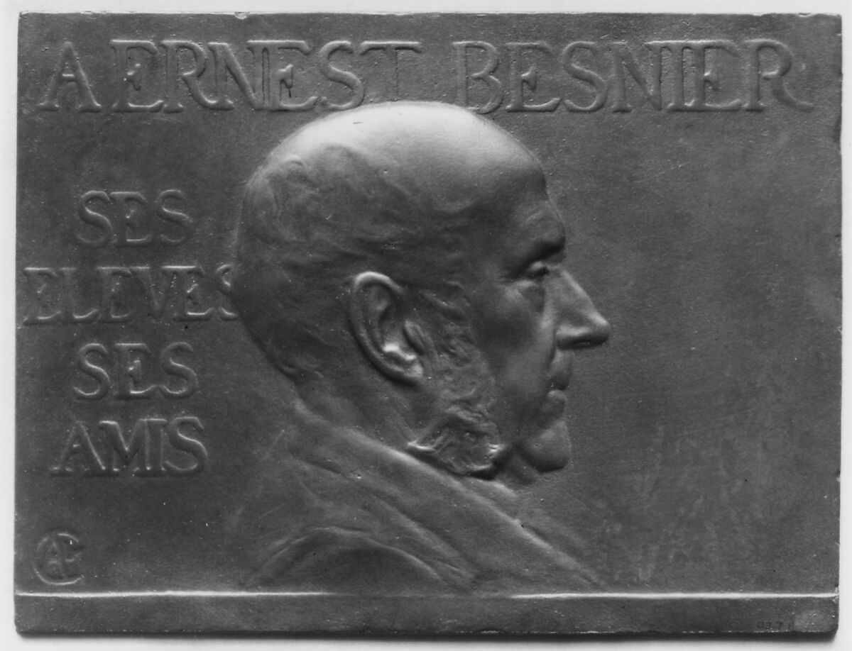 Portrait of Dr. Ernest Besnier, Alexandre-Louis-Marie Charpentier (French, Paris 1856–1909 Neuilly), Bronze, cast, oblong rectangle - single, French 