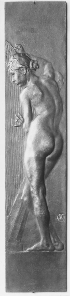 La Femme au Harpe, Alexandre-Louis-Marie Charpentier (French, Paris 1856–1909 Neuilly), Bronze, cast, single, French 