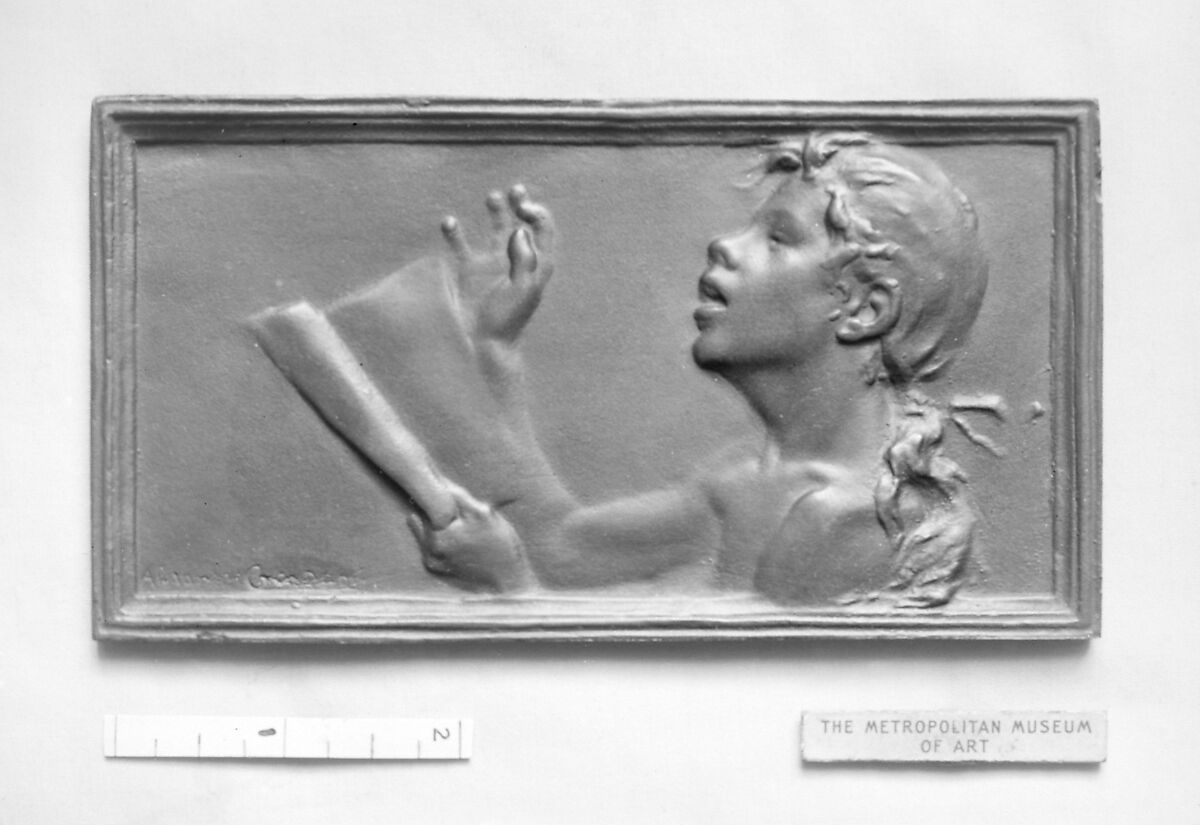 Nude bust of girl singing with animation (Le Chant) (one of a pair of designs for box-covers), Alexandre-Louis-Marie Charpentier (French, Paris 1856–1909 Neuilly), Bronze, cast, oblong, rectangle, single, French 