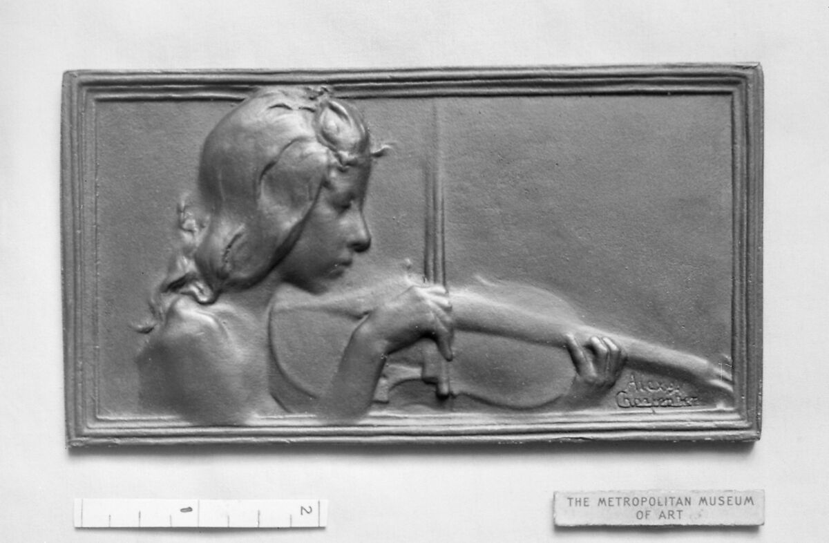 Nude bust of girl playing the violin (Le Violon), Alexandre-Louis-Marie Charpentier (French, Paris 1856–1909 Neuilly), Bronze, cast, oblong, rectangle, single, French 