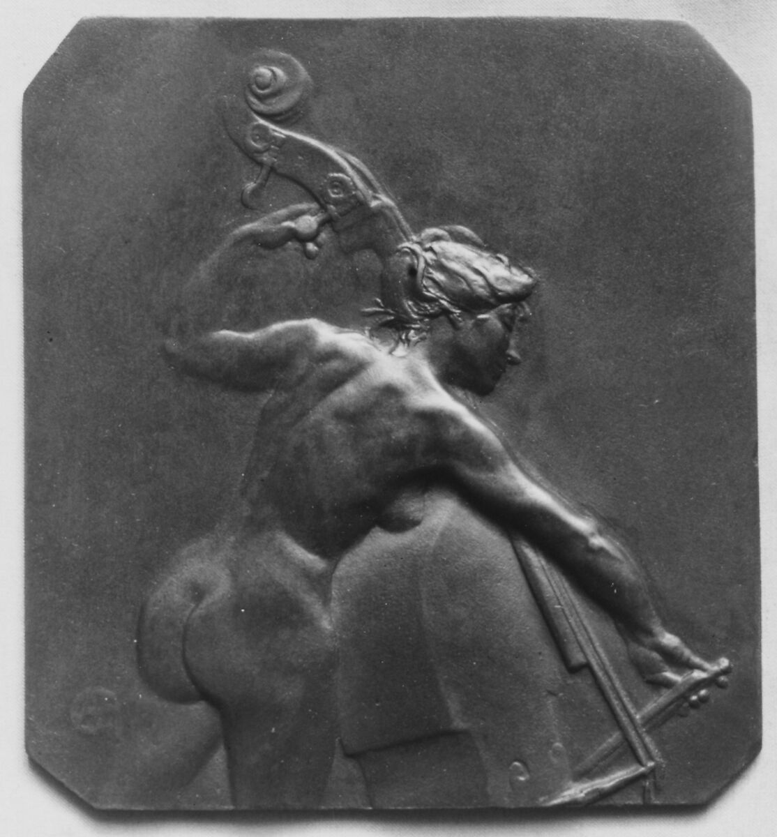 Female figure playing the bass-viol, Alexandre-Louis-Marie Charpentier (French, Paris 1856–1909 Neuilly), Bronze, cast, French 