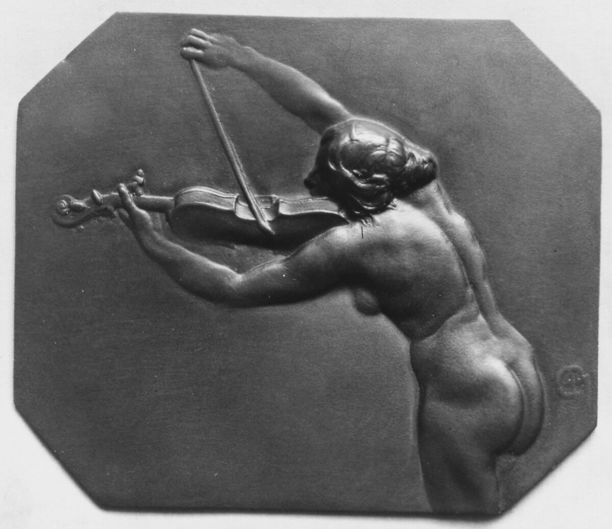 Female figure playing violin, Alexandre-Louis-Marie Charpentier (French, Paris 1856–1909 Neuilly), Bronze, cast, single, French 