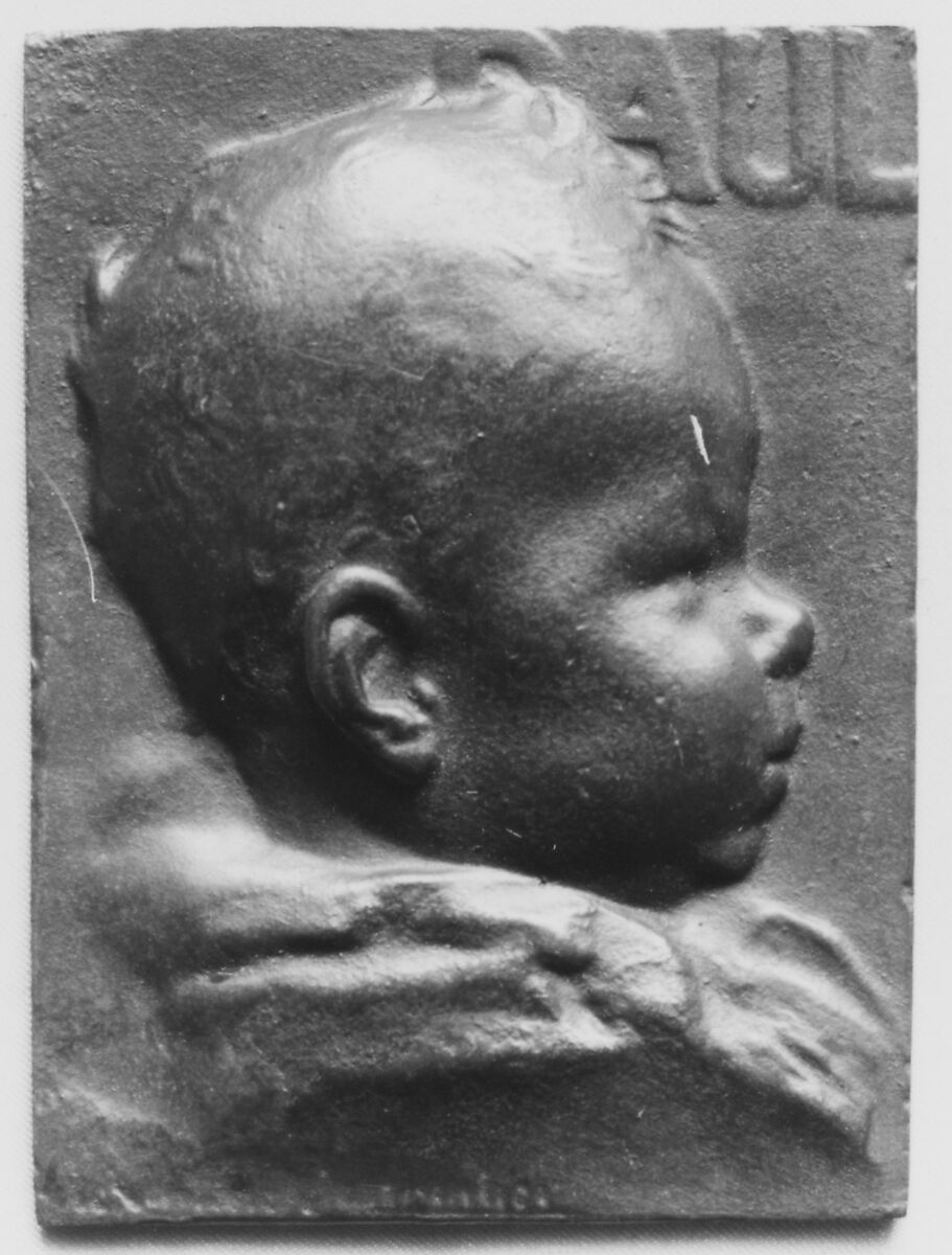 Portrait of Infant (Paul Fierens), Alexandre-Louis-Marie Charpentier (French, Paris 1856–1909 Neuilly), Bronze, cast, oblong, rectangle, single, French 