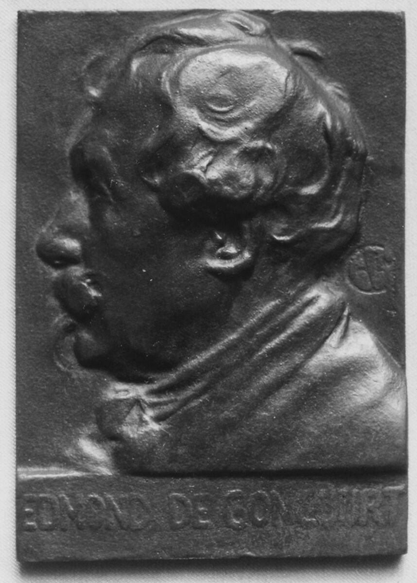 Portrait of Edmond de Goncourt (1822–1896), novelist and man of letters, Alexandre-Louis-Marie Charpentier (French, Paris 1856–1909 Neuilly), Bronze, cast, oblong, rectangle, single, French 