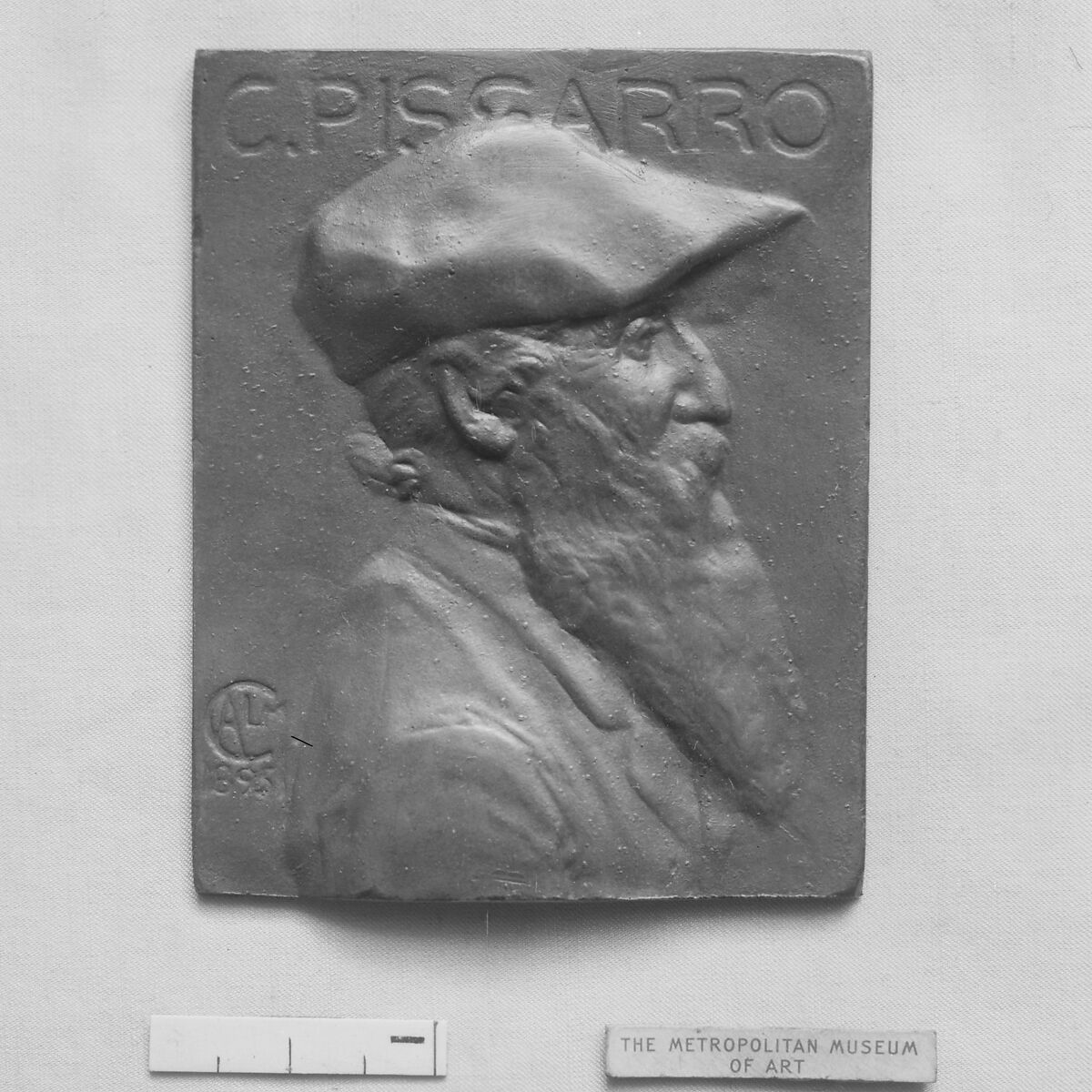 Portrait of Camille Pissarro (1830–1903), French Impressionist painter, Alexandre-Louis-Marie Charpentier (French, Paris 1856–1909 Neuilly), Bronze, cast, oblong, rectangle, single, French 