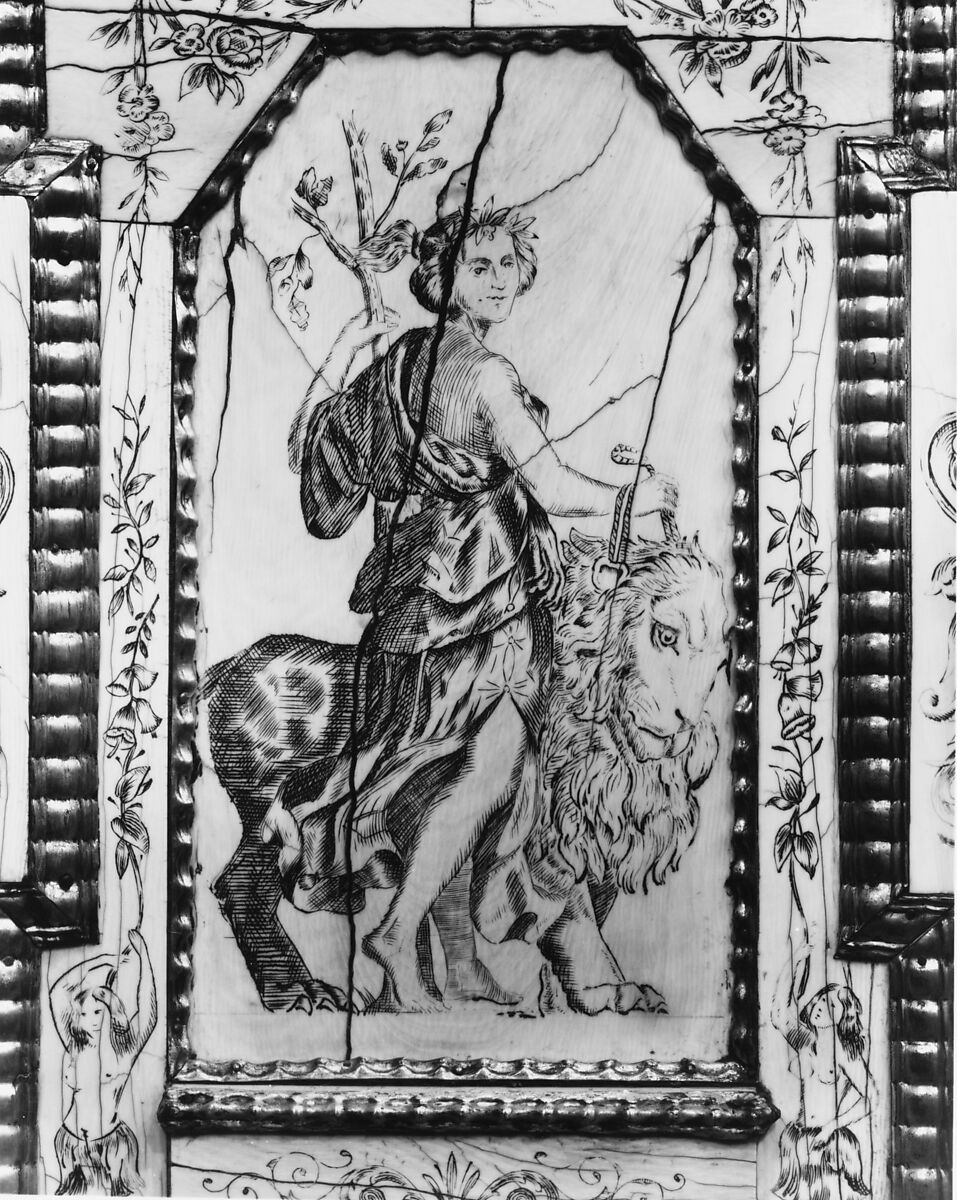 Cabinet, Cabinetry by the workshop of Melchior Baumgartner (German) (1621–1686), Oak, pine, walnut, cedar, ebony, and rosewood; ivory veneer and silver veneer; silver; silver-gilt moldings; gilded yellow-metal mounts; the drawers lined with aquamarine-colored silk, German, Augsburg