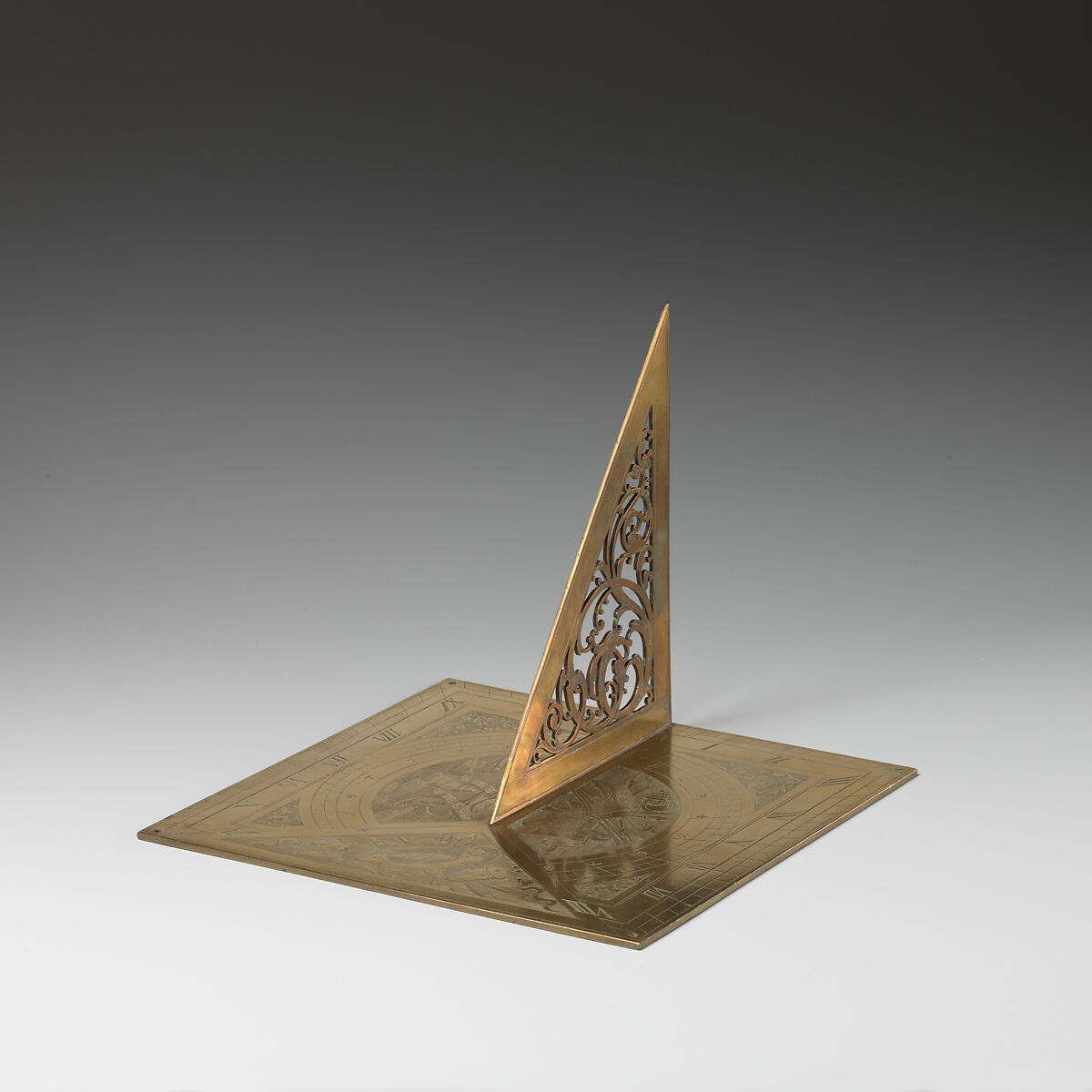 Stationary horizontal sundial, Brass, probably Northern German 