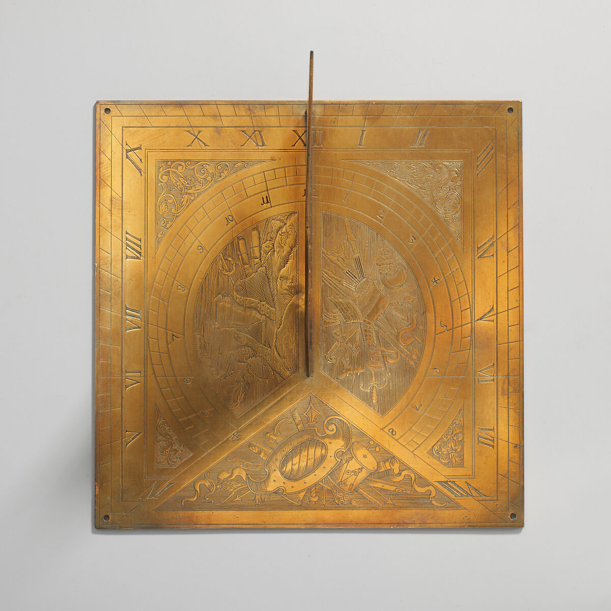 Stationary horizontal sundial, Brass, probably Northern German