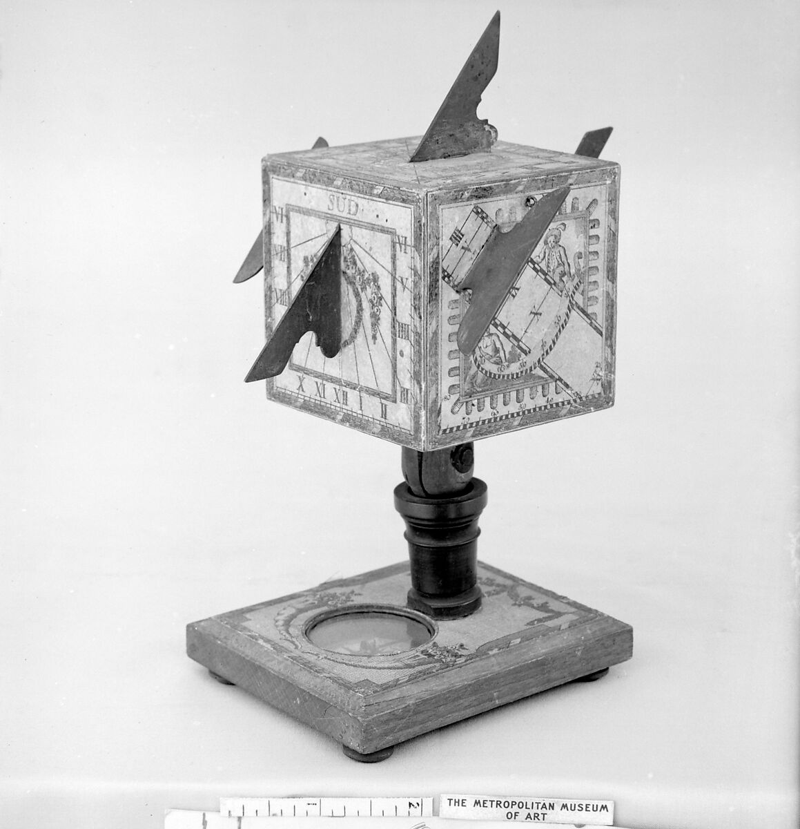 Portable cube sundial, David Beringer (1756–1821), Fruitwood and paper, German, Nuremberg