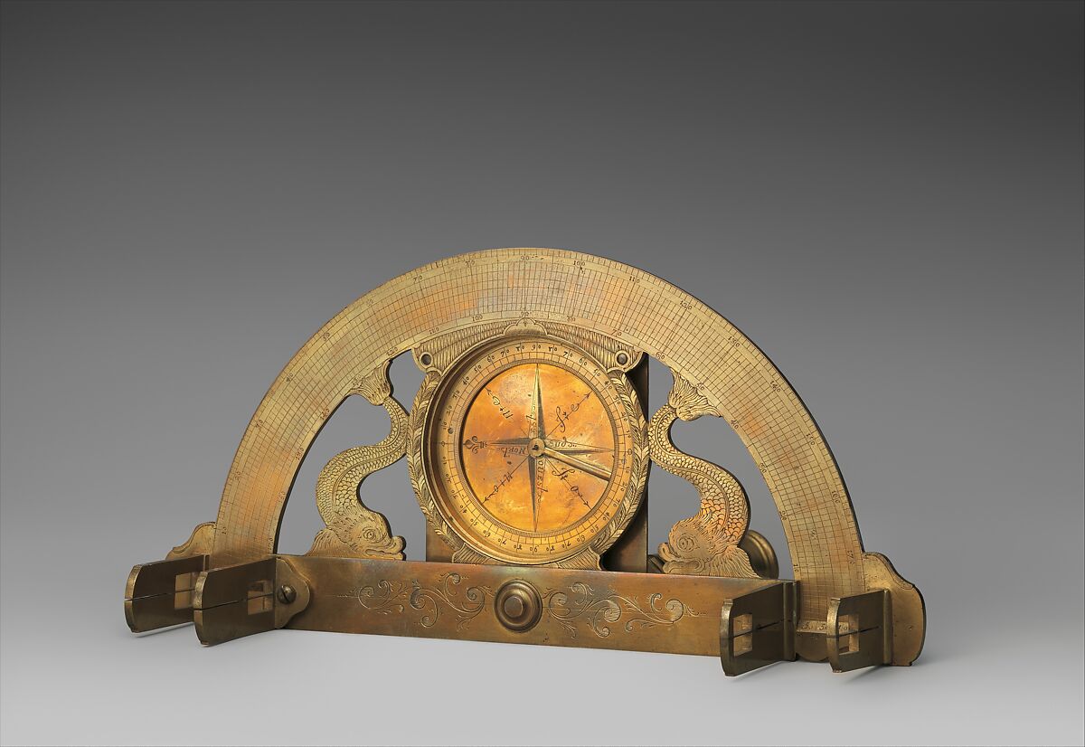 Graphometer or semicircle, Michael Butterfield (ca. 1635–1724, worked 1678), Brass, French, Paris 