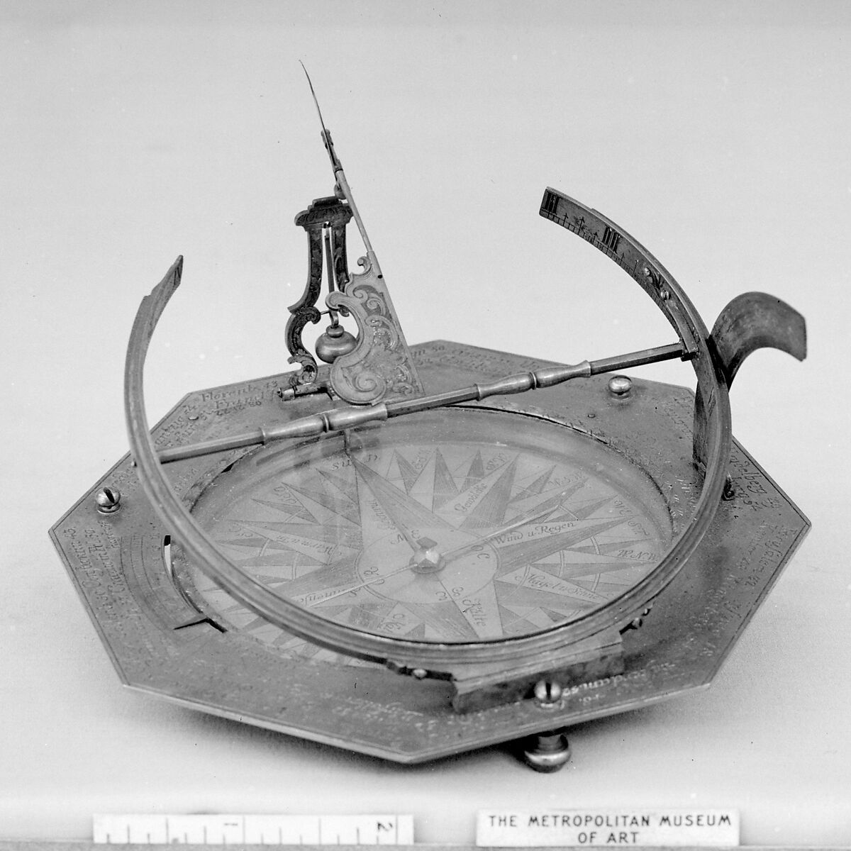 Portable equatorial sundial, Ludewig, Brass, water-gilded and silvered; silver, German, Dresden 