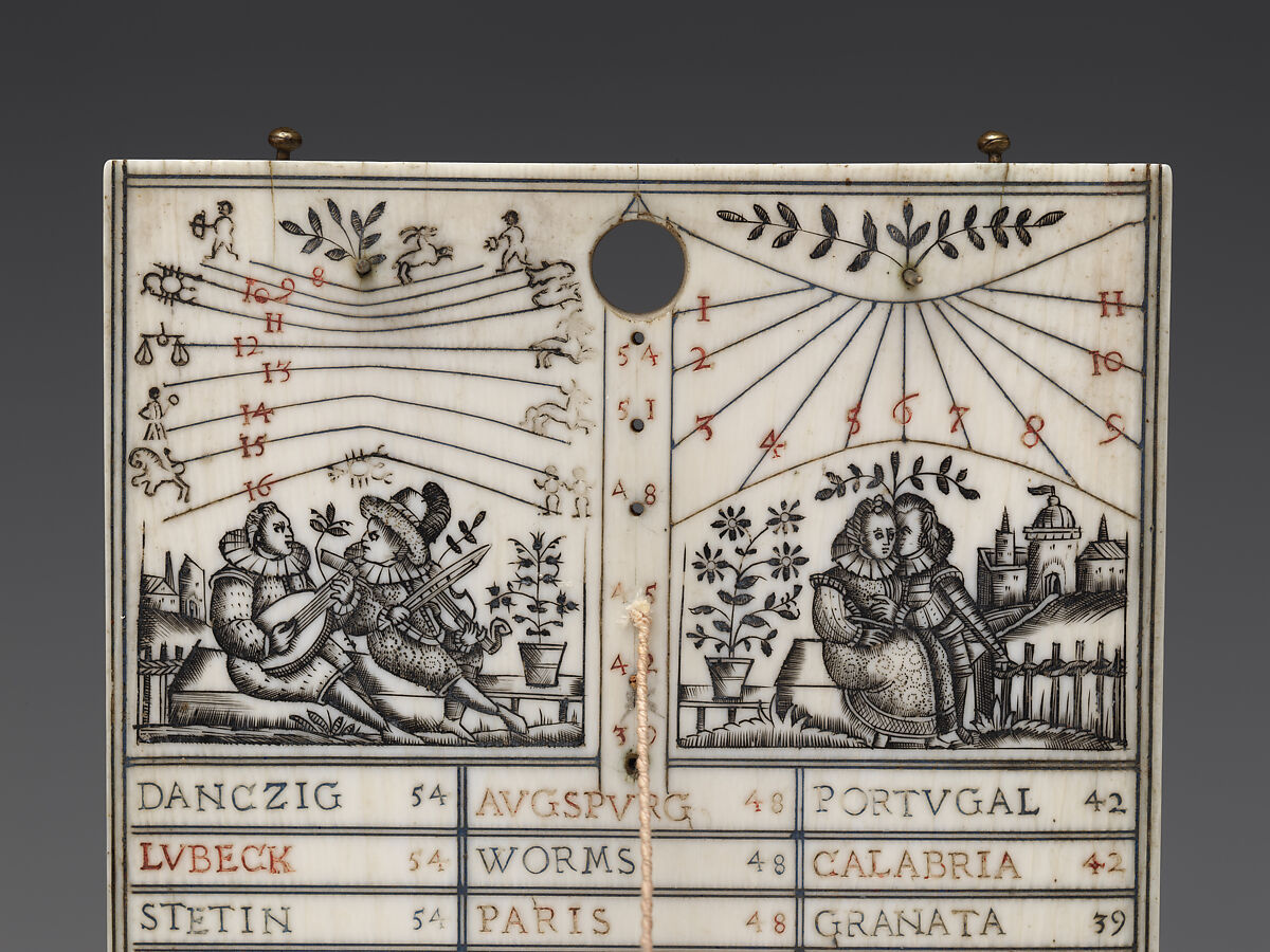 Portable diptych sundial, Paulus Reinman (German, active 1575–1609), Ivory, brass, German, Nuremberg