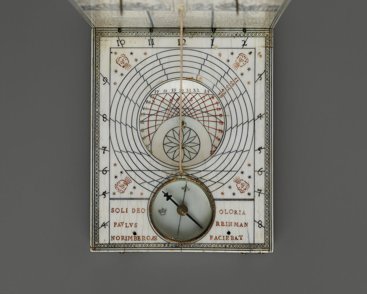 Portable diptych sundial, Paulus Reinman (German, active 1575–1609), Ivory, brass, German, Nuremberg