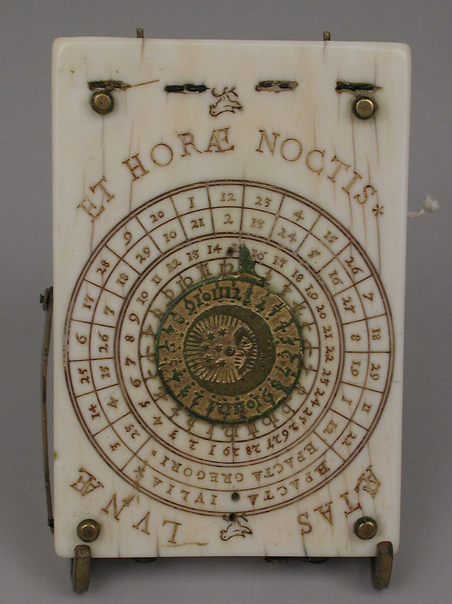 Portable diptych sundial, Hans Tröschel the Elder (German, 1549–1612), Ivory, brass, German, Nuremberg