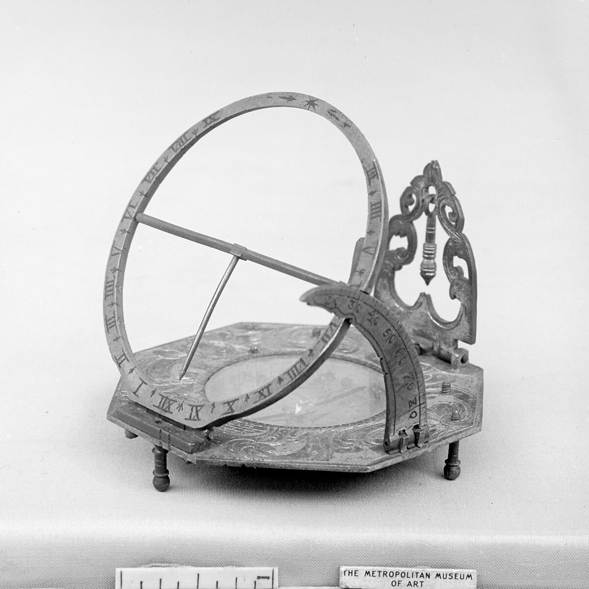 Portable equatorial sundial, Andreas Vogler (ca. 1730–1800), Gilded brass, German, Augsburg 