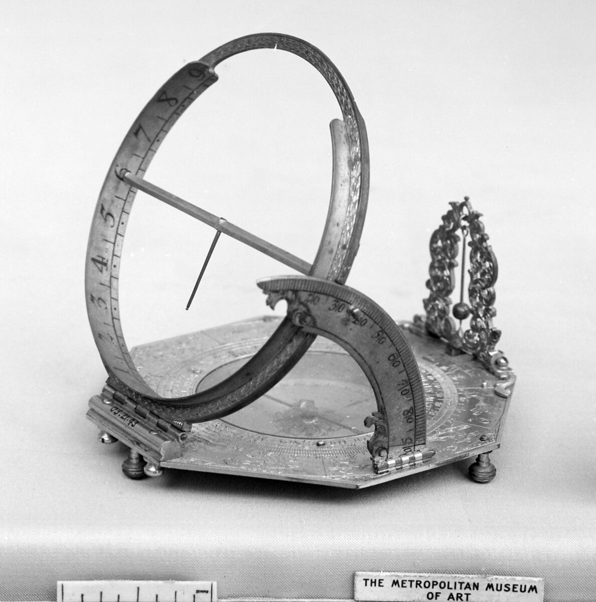 Portable equatorial sundial, Johann Mathias Willebrand, Copper, water-gilt, silver, German, Augsburg
