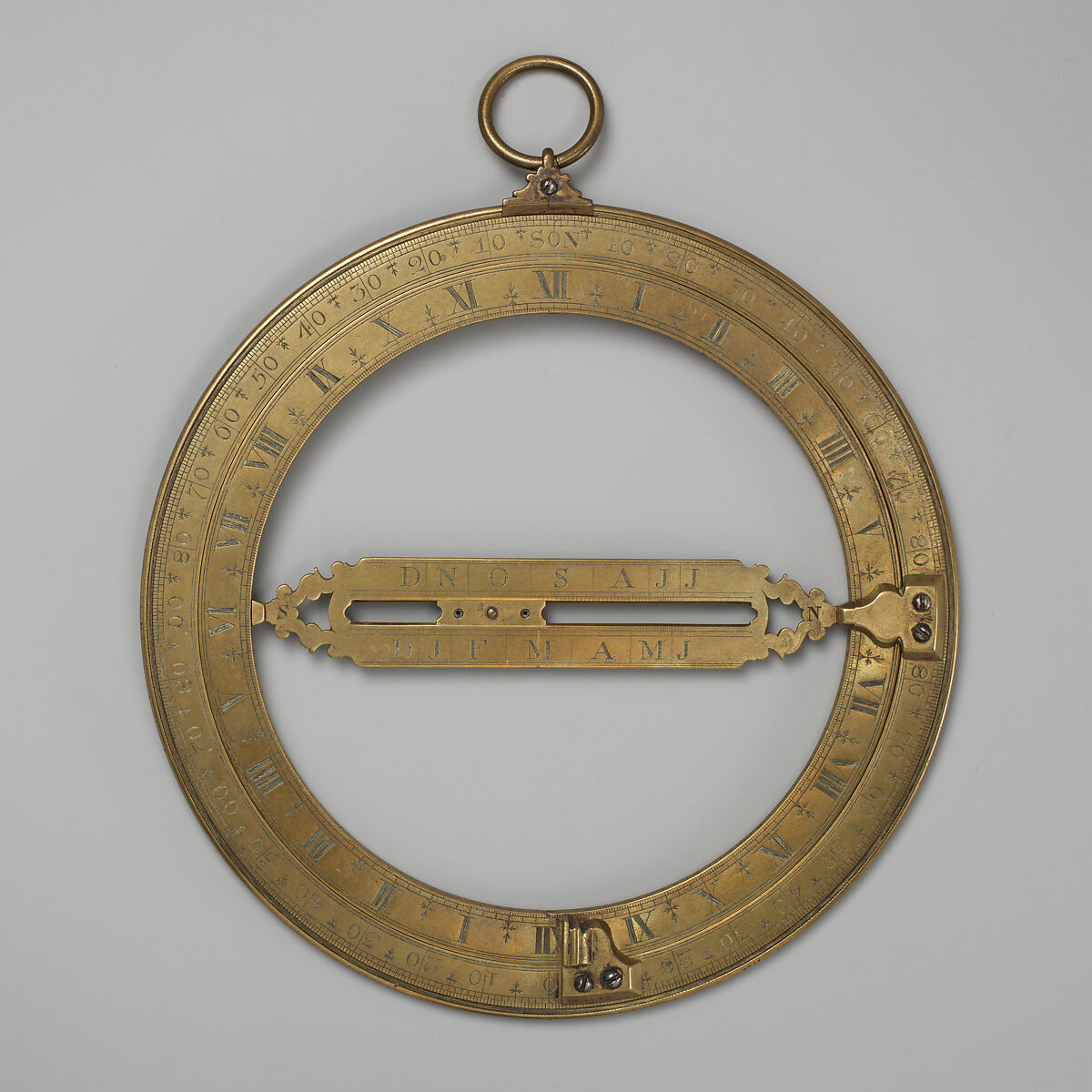 Universal ring sundial, William Collier (British, active London, 1712–30), Brass, British, London