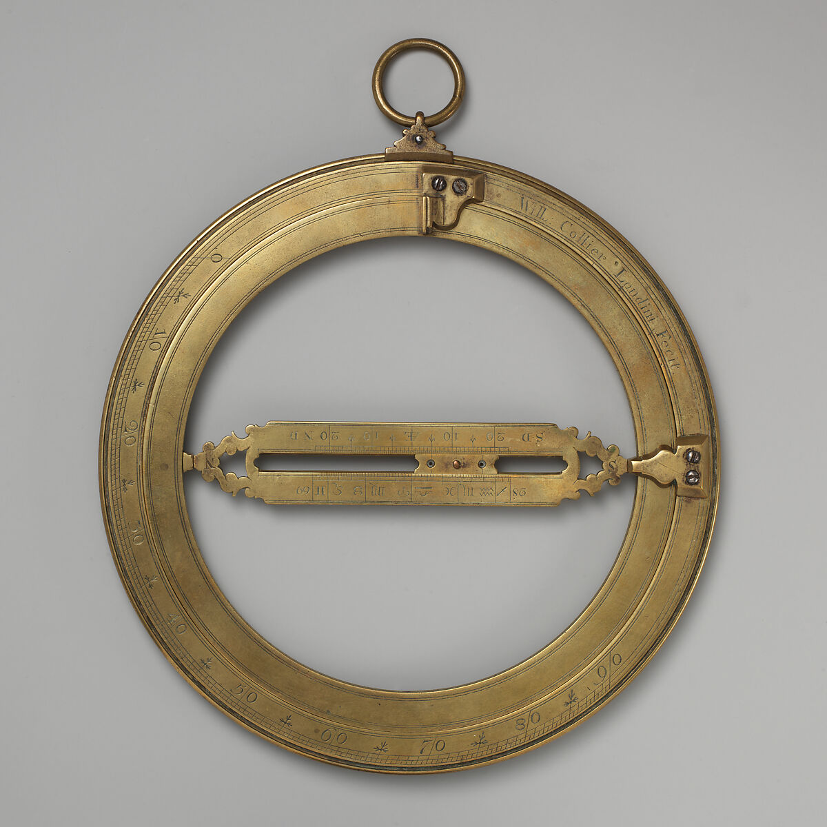 Universal ring sundial, William Collier (British, active London, 1712–30), Brass, British, London