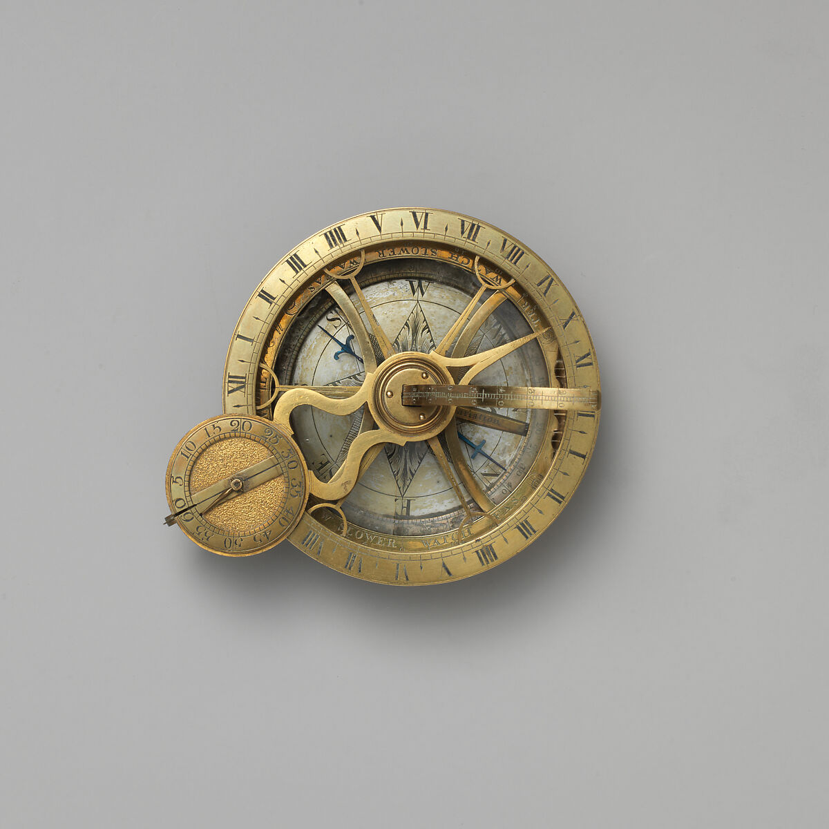 Equinoctial dial, Thomas Wright, Gilded brass, British