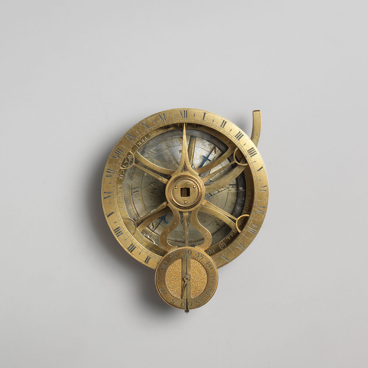 Equinoctial dial, Thomas Wright, Gilded brass, British