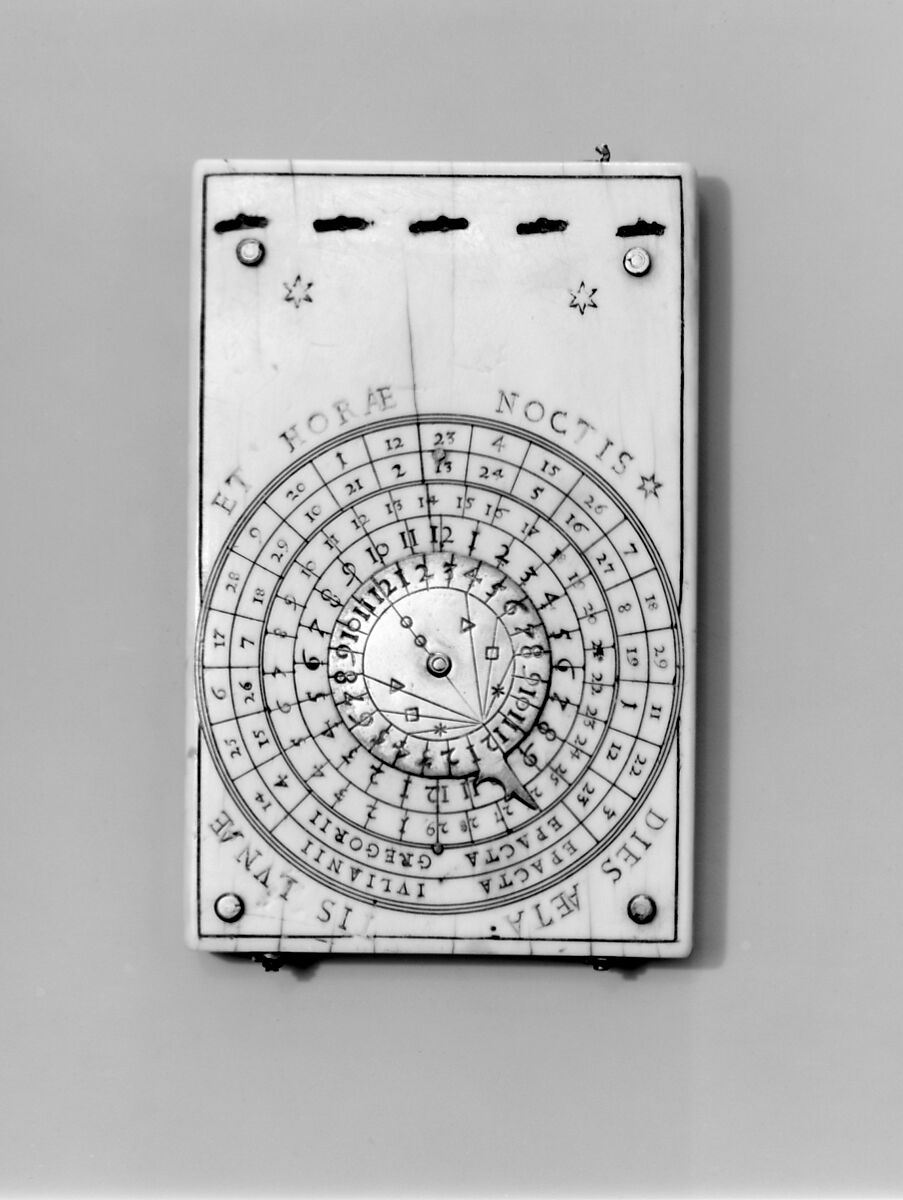 Portable diptych sundial, Hans Tröschel the Younger (German, probably born 1599, died before 1634), Ivory, brass, German, Nuremberg