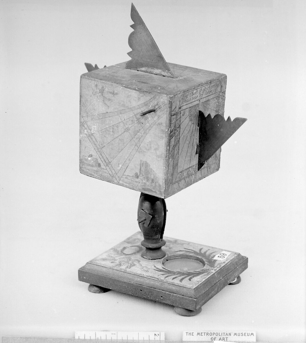 Portable cube sundial, E.C. Stockert, Wood and paper, German 