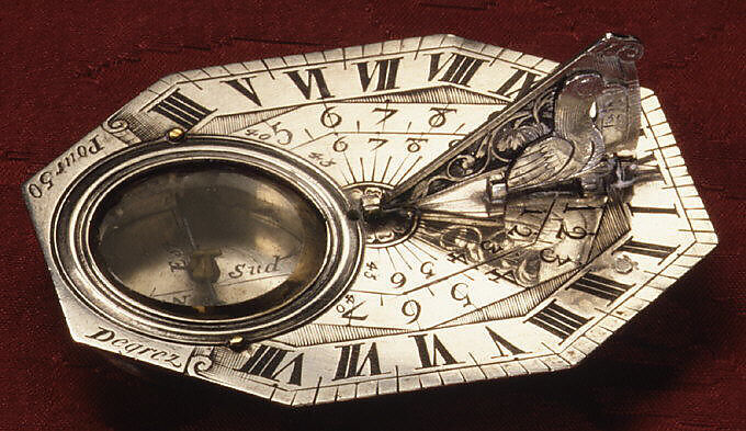 Portable horizontal sundial, Jaques Lucas (French, active La Rochelle, recorded 1681–1706), Silver, French, La Rochelle 