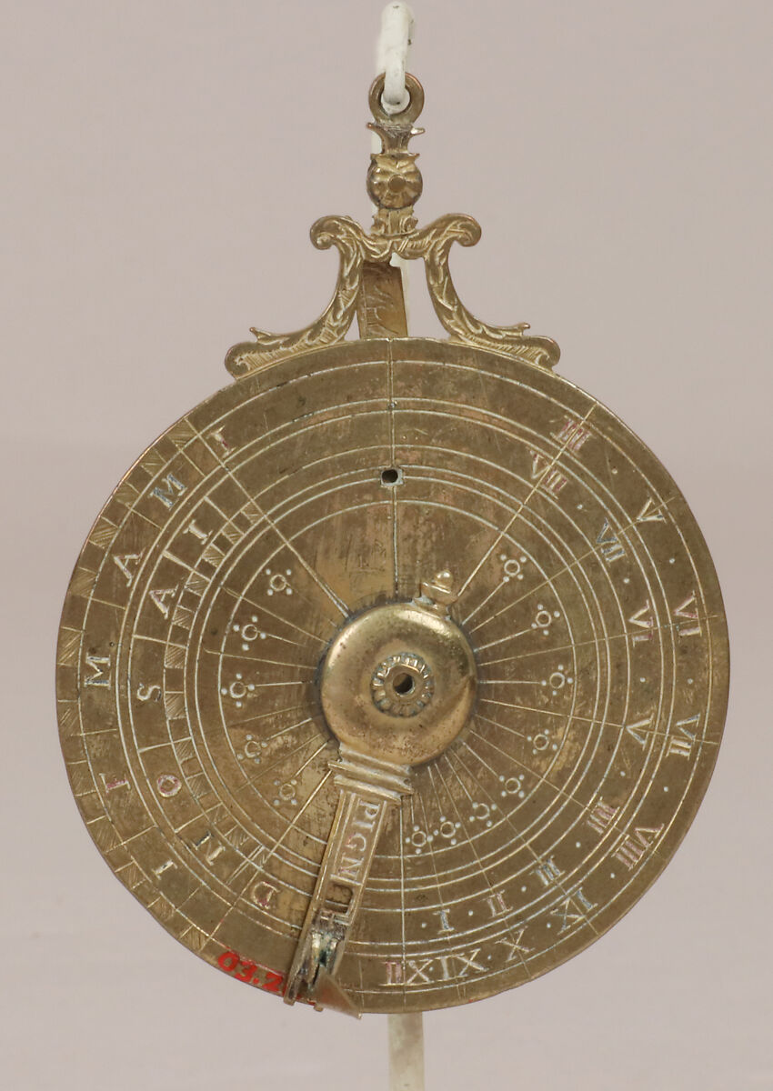 Portable horizontal nocturnal sundial and altitude sundial, Brass, water-gilt, French