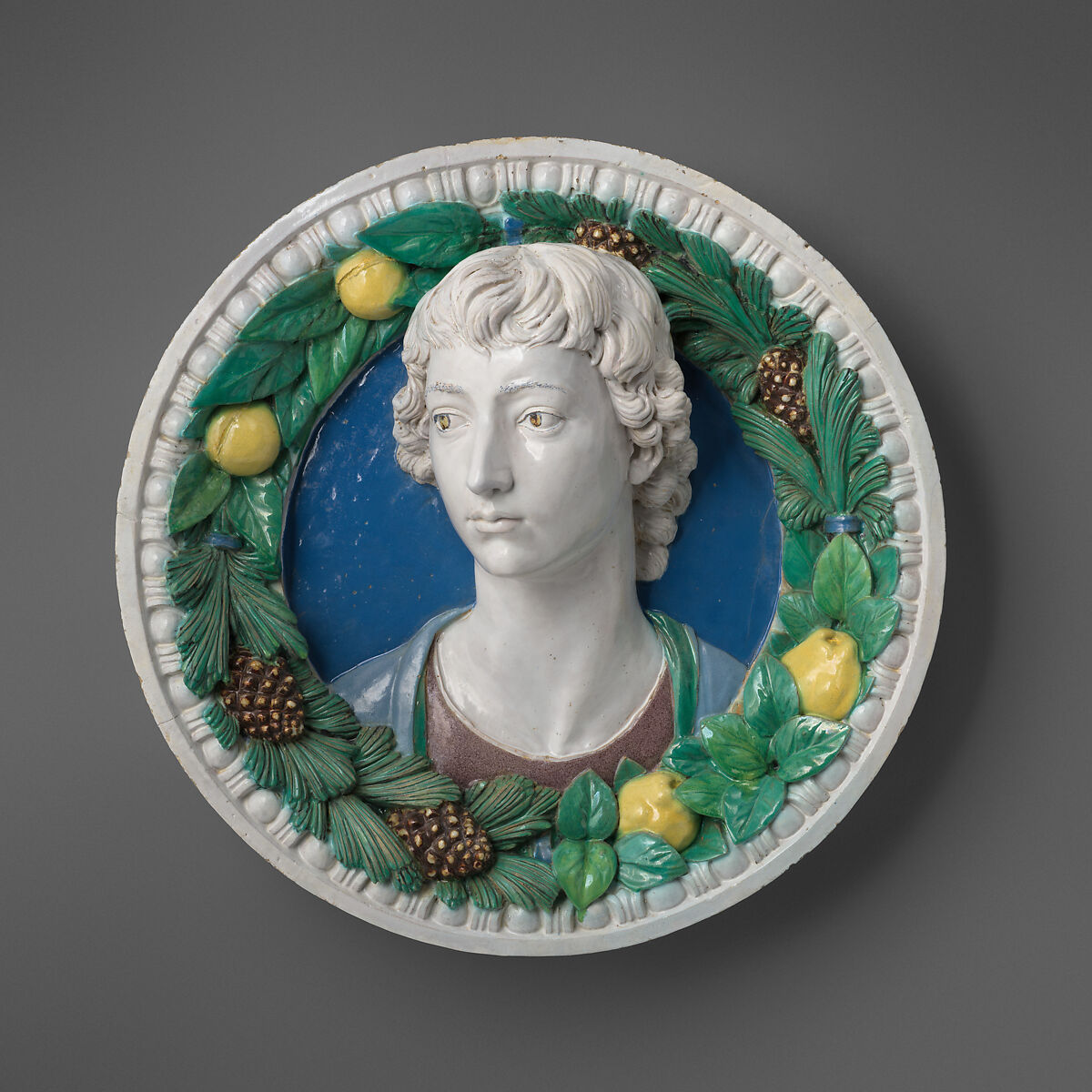 Head of a youth, Style of Andrea della Robbia (Italian, 1435–1525), Glazed terracotta, Italian, Florence 