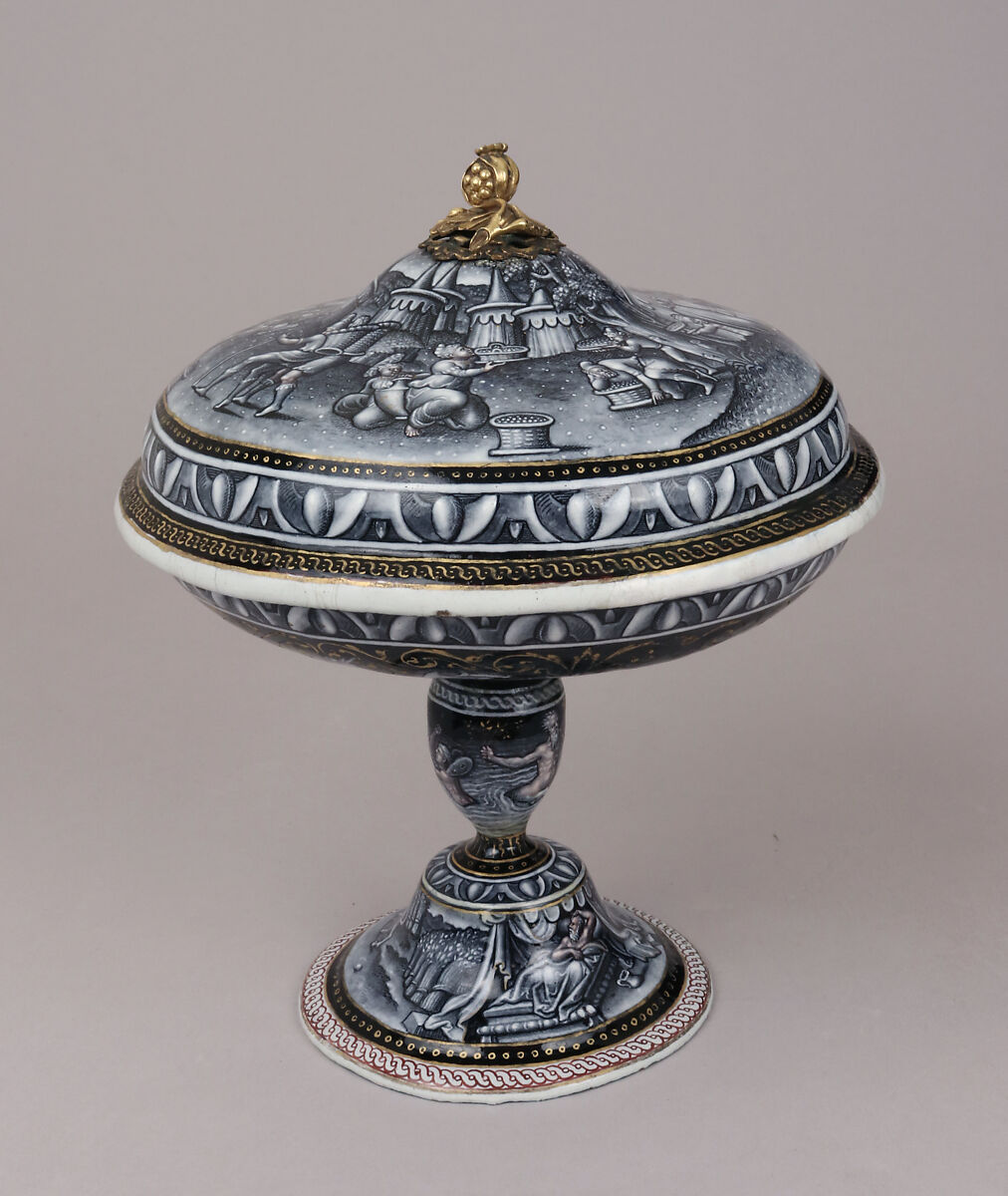 Scenes from the Life of Joseph, Pierre Reymond (born 1513, working 1537, died after 1584), Painted enamel on copper, partly gilt; gilded metal finial of later date, French, Limoges