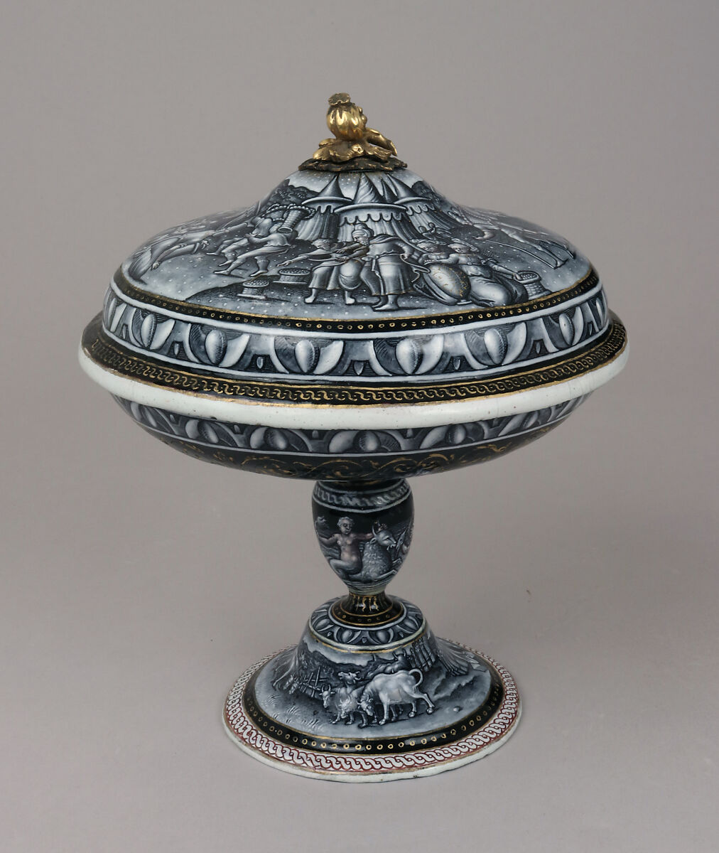 Scenes from the Life of Joseph, Pierre Reymond (born 1513, working 1537, died after 1584), Painted enamel on copper, partly gilt; gilded metal finial of later date, French, Limoges