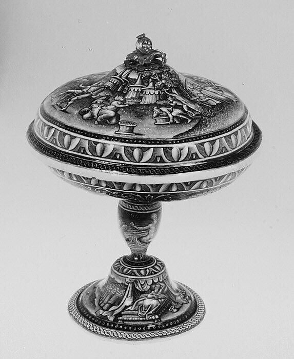 Scenes from the Life of Joseph, Pierre Reymond (born 1513, working 1537, died after 1584), Painted enamel on copper, partly gilt; gilded metal finial of later date, French, Limoges