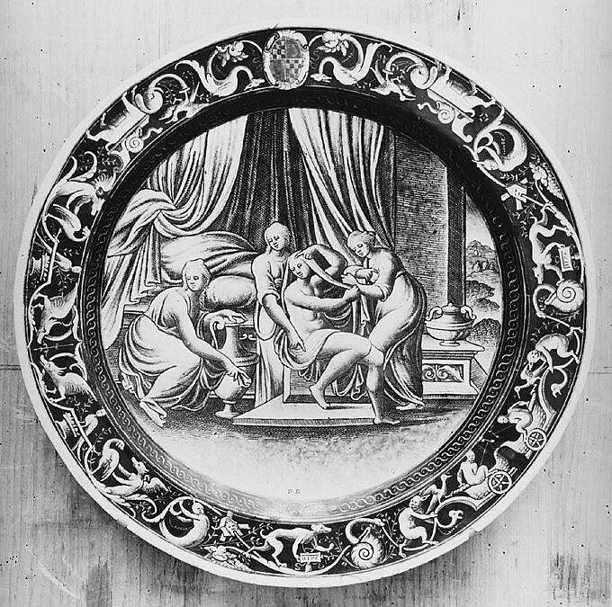 The Toilet of Psyche, Pierre Reymond (born 1513, working 1537, died after 1584), Painted enamel on copper, partly gilt, French, Limoges 
