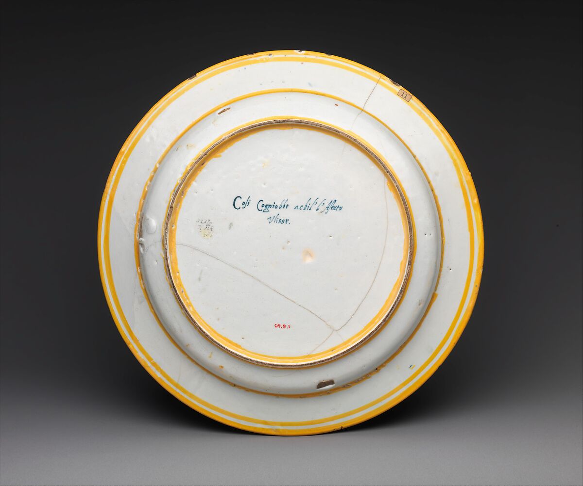 Dish with The Discovery of Achilles, Probably Fontana workshops, Maiolica (tin-glazed earthenware), Italian, Urbino